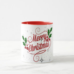 Fröhlicher Weihnachtsfunkel und leuchtender roter  Tasse