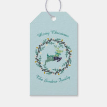 Fröhlicher Weihnachtshirsch mit Kranz Teal Anpasse