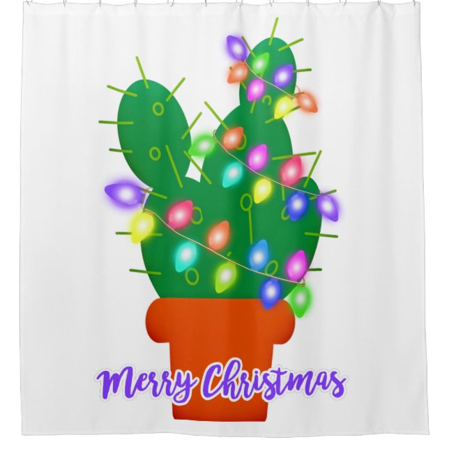 fröhlicher Weihnachtskaktus Duschvorhang (Vorderseite)