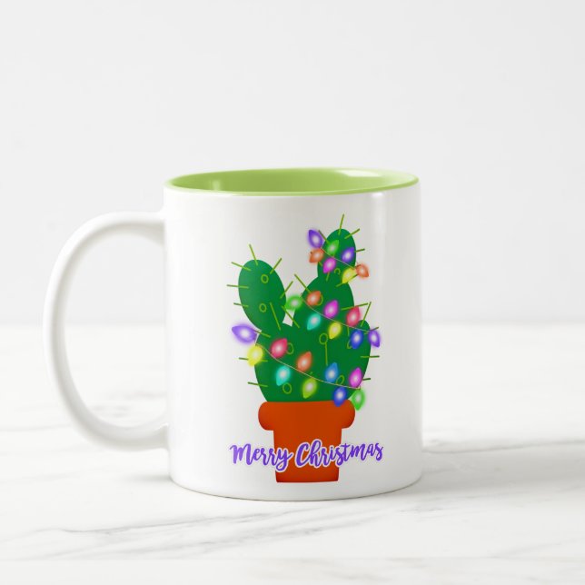 fröhlicher Weihnachtskaktus Zweifarbige Tasse (Links)