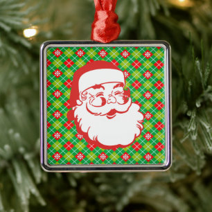 Fröhlicher Weihnachtsmann auf rotem und grünem Kar Ornament Aus Metall