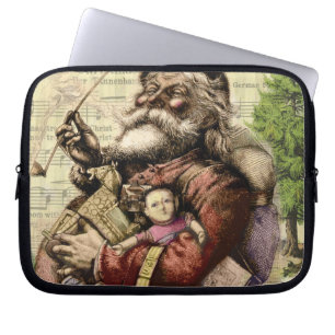 Fröhlicher Weihnachtsmann Baum Klassische Illustra Laptopschutzhülle