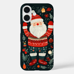 Fröhlicher Weihnachtsmann Festliche Winterelemente iPhone 16 Hülle