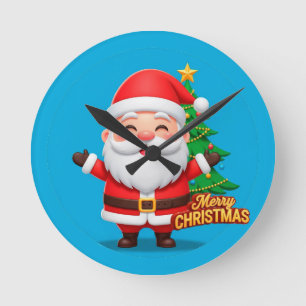 Fröhlicher Weihnachtsmann-Gruß Runde Wanduhr