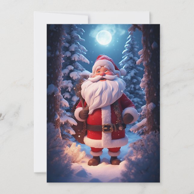 Fröhlicher Weihnachtsmann im Schneewald Feiertagskarte (Vorderseite)