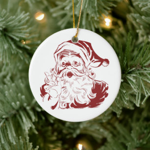 Fröhlicher Weihnachtsmann in rotem Spaß Retro Froh Keramikornament