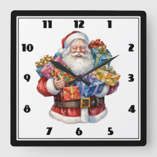 Fröhlicher Weihnachtsmann Klassisches Weihnachten Quadratische Wanduhr