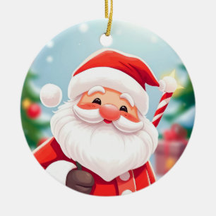 Fröhlicher Weihnachtsmann mit einem Zuckerstock Keramik Ornament