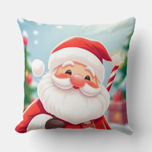 Fröhlicher Weihnachtsmann mit einem Zuckerstock Kissen