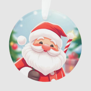 Fröhlicher Weihnachtsmann mit einem Zuckerstock Ornament
