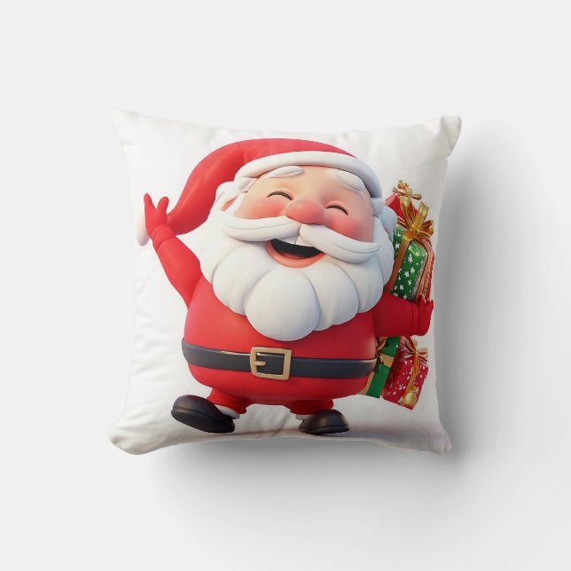 Fröhlicher Weihnachtsmann mit feierlichen Geschenk Kissen (Vorderseite)