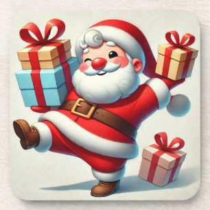 Fröhlicher Weihnachtsmann mit Geschenkschachteln Getränkeuntersetzer