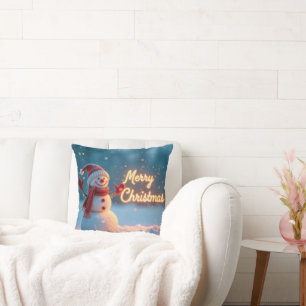 Fröhlicher Weihnachtsmann mit Neon-Schriftzug Kissen