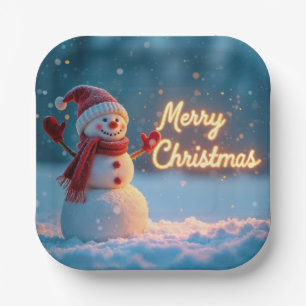 Fröhlicher Weihnachtsmann mit Neon-Schriftzug Pappteller