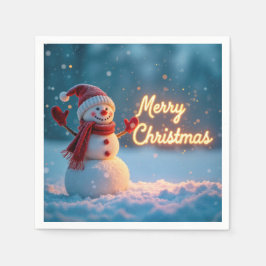 Fröhlicher Weihnachtsmann mit Neon-Schriftzug Serviette