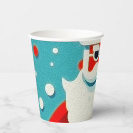 fröhlicher Weihnachtsmann mit Papiertasse Pappbecher