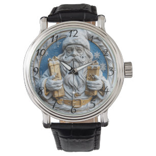 Fröhlicher Weihnachtsmann mit Weihnachtsgeschenken Armbanduhr