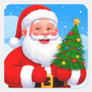 Fröhlicher Weihnachtsmann Quadratischer Aufkleber