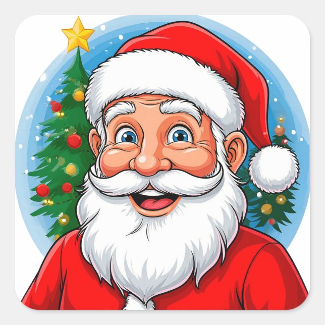 Fröhlicher Weihnachtsmann Quadratischer Aufkleber (Vorderseite)