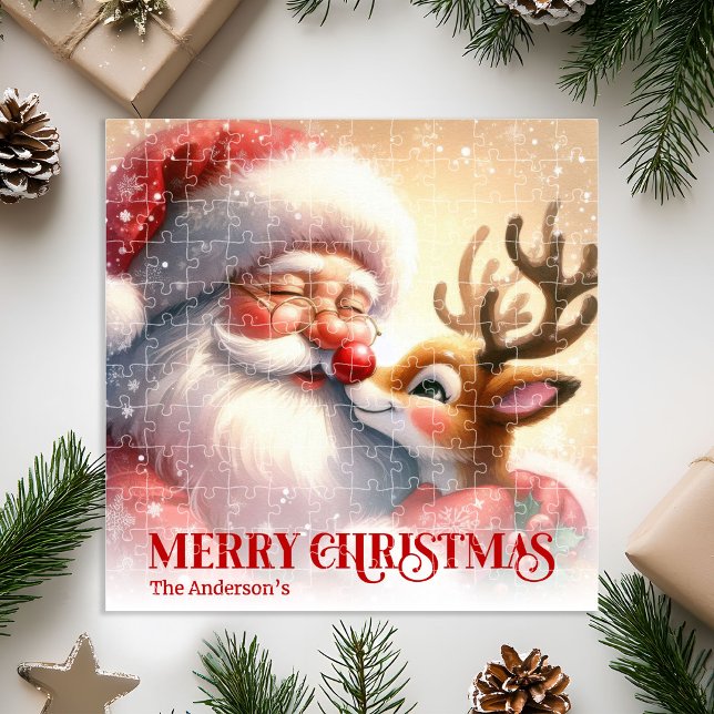 Fröhlicher Weihnachtsmann Rudolph Personalisierte  (Merry Santa Claus Rudolph Personalized Kids Holiday Puzzle

)