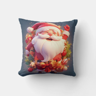 Fröhlicher Weihnachtsmann umgeben von festlichen W Kissen