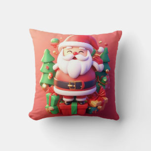 Fröhlicher Weihnachtsmann umgeben von festlichen W Kissen