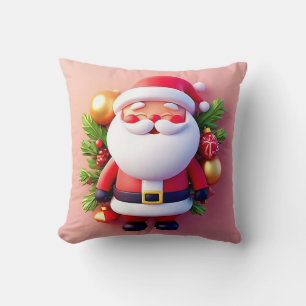 Fröhlicher Weihnachtsmann umgeben von festlichen W Kissen