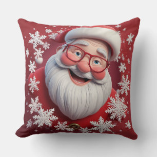 Fröhlicher Weihnachtsmann umgeben von Schneeflocke Kissen