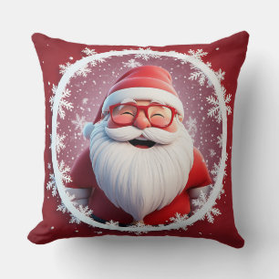 Fröhlicher Weihnachtsmann umgeben von Schneeflocke Kissen