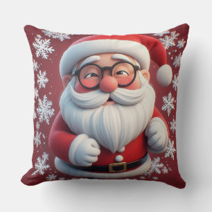 Fröhlicher Weihnachtsmann umgeben von Schneeflocke Kissen