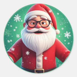Fröhlicher Weihnachtsmann umgeben von Schneeflocke Runder Aufkleber