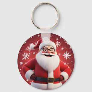 Fröhlicher Weihnachtsmann umgeben von Schneeflocke Schlüsselanhänger