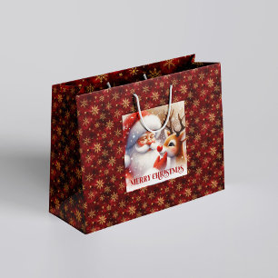Fröhlicher Weihnachtsmann und Rudolph Weihnachts-C Große Geschenktüte