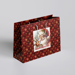 Fröhlicher Weihnachtsmann und Rudolph Weihnachtsge Große Geschenktüte
