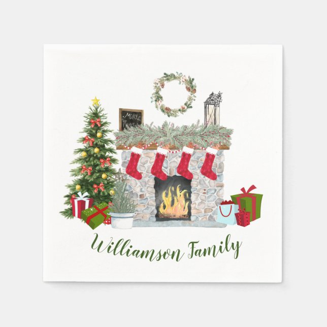 fröhlicher Weihnachtsmarkt Name der Familie Serviette (Vorderseite)