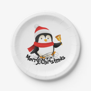 Fröhlicher Weihnachtspinguin Pappteller