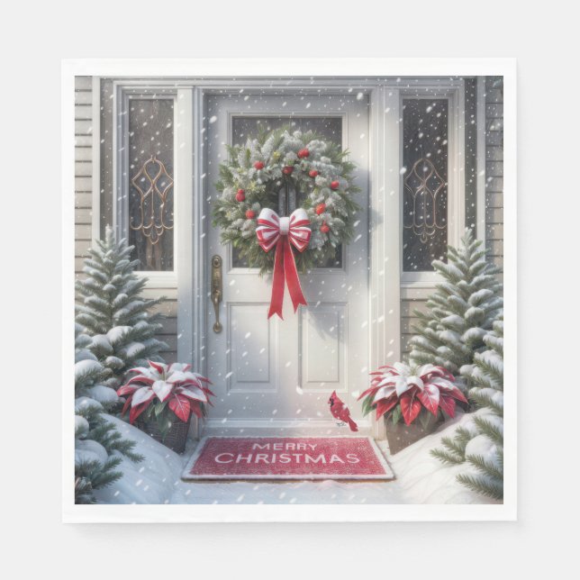 Fröhlicher Weihnachtsschaden an der Haustür Serviette (Vorderseite)