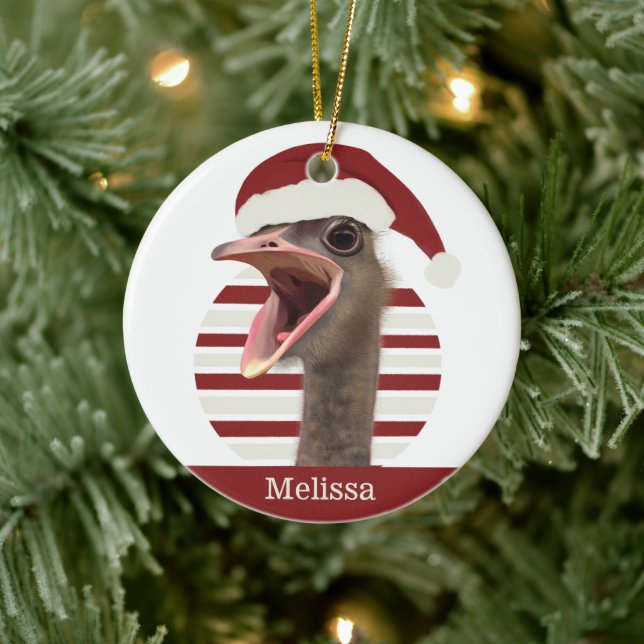 Fröhlicher Weihnachtsstrich mit Weihnachtsmannmütz Keramik Ornament (Baum)