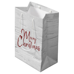 Fröhlicher Weihnachtstext auf Birch Mittlere Geschenktüte