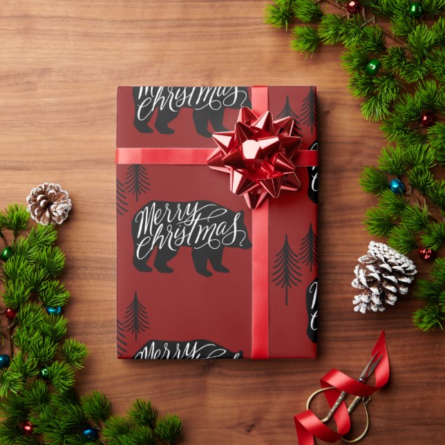 Fröhlicher Weihnachtstext im Bärendesign Geschenkpapier (Feiertagsgeschenk)