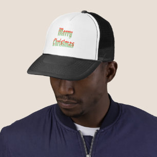 Fröhlicher Weihnachtstext in Rot und Grün, Truckerkappe