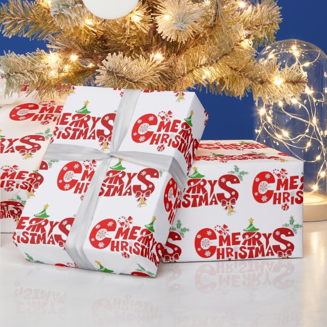 Fröhlicher Weihnachtstext mit Glocken Geschenkpapier (Feiertage)