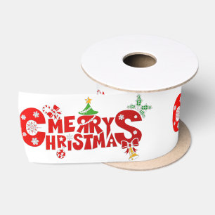 Fröhlicher Weihnachtstext mit Glocken Satinband