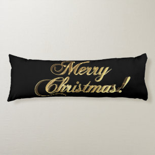 Fröhlicher Weihnachtstext Modernes Schwarz und Gol Seitenschläferkissen