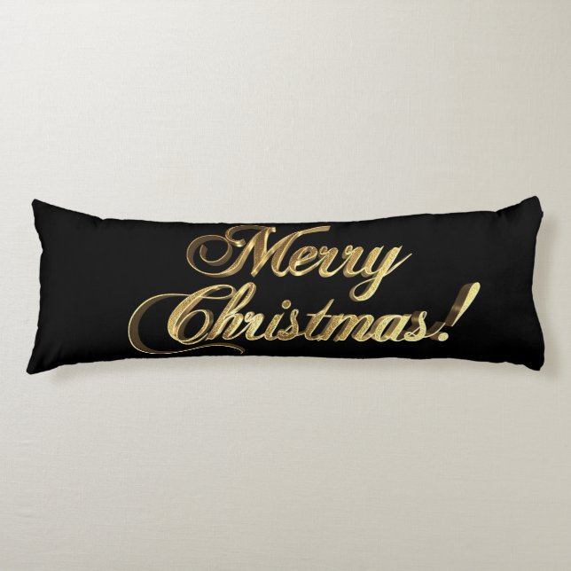 Fröhlicher Weihnachtstext Modernes Schwarz und Gol Seitenschläferkissen (Vorderseite)