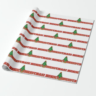 Fröhlicher Weihnachtstext und Bäume Moderner Urlau Geschenkpapier