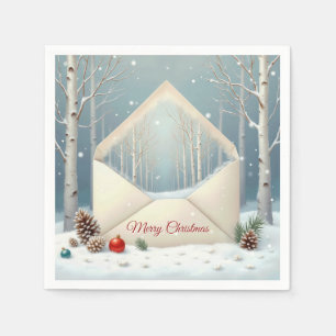 Fröhlicher Weihnachtsumschlag mit Birkenbäumen Serviette