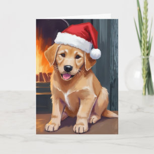 Fröhlicher Welpe Hund mit Santa-Hut Weihnachten