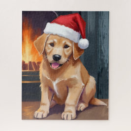 Fröhlicher Welpe | Hund mit Santa-Hut Weihnachten