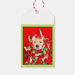 Fröhlicher Woofin Weihnachtsgolden retriever-Welp Geschenkanhänger